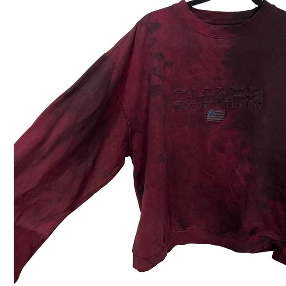 VTG Chaps Ralph Lauren Maroon Embroidered Flag Tie Dyed Oversized Sweatshirt L - Picture 4 of 5